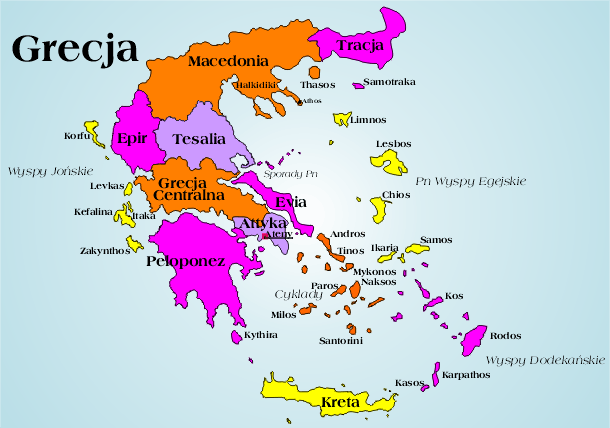 Grecja i jej regiony winiarskie.
